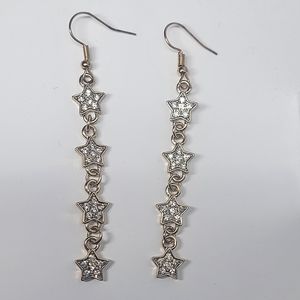 LINEAR MULTI STAR DROP EARRINGS WITH  RHINESTONES